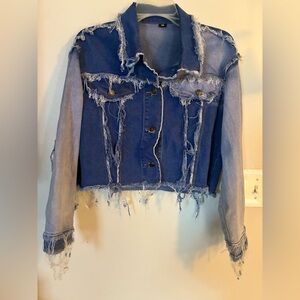 Distressed Patchwork Denim Cropped Jacket